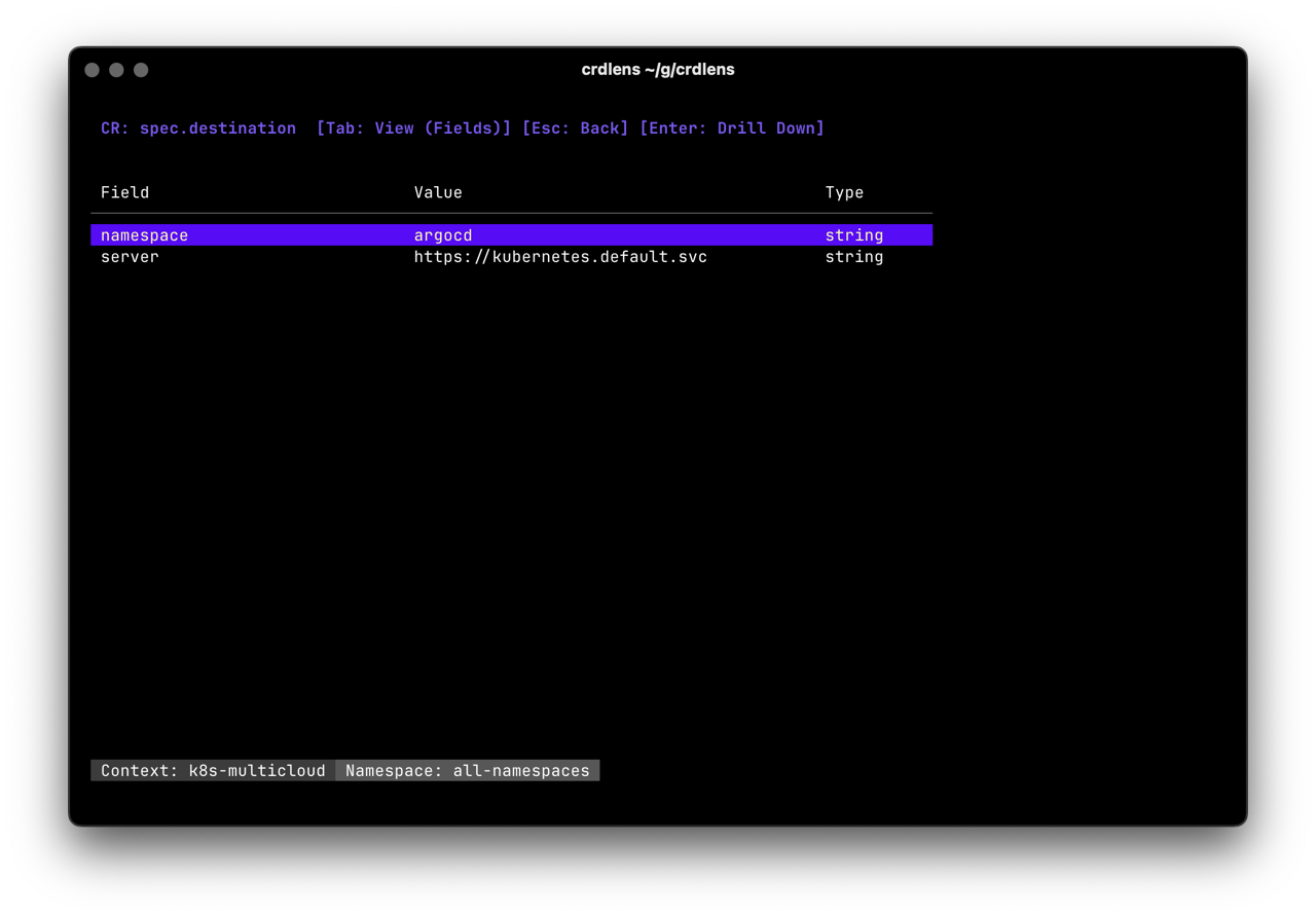 CR Field Values showing structured data with descriptions