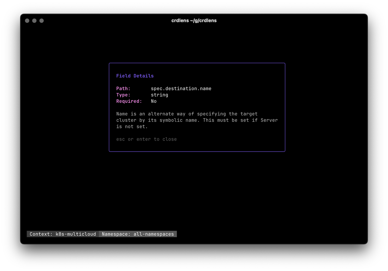 CRD Field description with detailed information