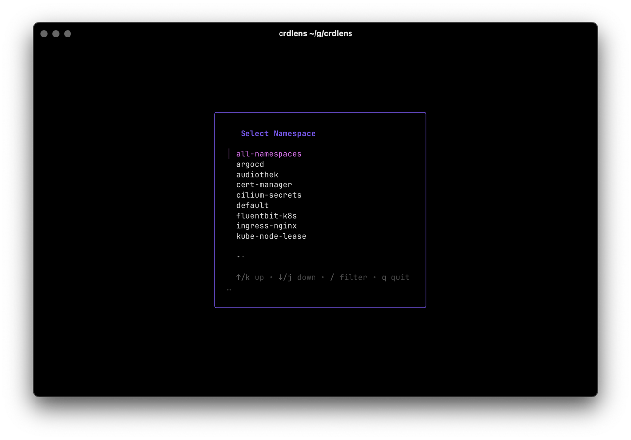 Namespace switcher dialog for selecting namespaces